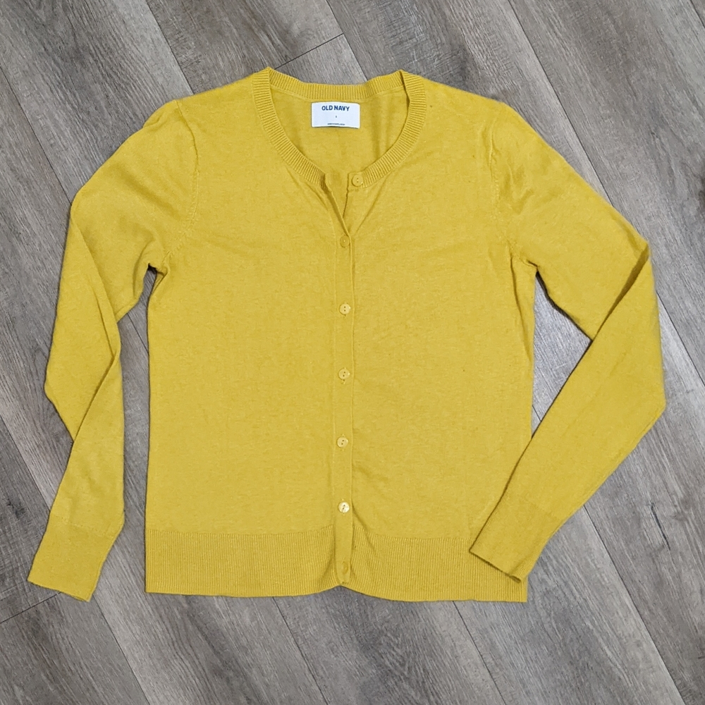 Old Navy Mustard Crewneck Button Cardigan